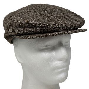 Vintage Tweed Flat Cap Hat Newsboy Cabbie Capas Headwear USA Made Beige M Medium